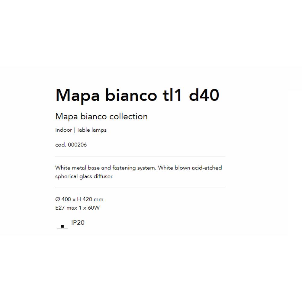 000206  Настолна лампа MAPA BIANCO TL1 D40 Ø400xH420 mm E27 max 1 x 60W IP20 Ideal Lux_small