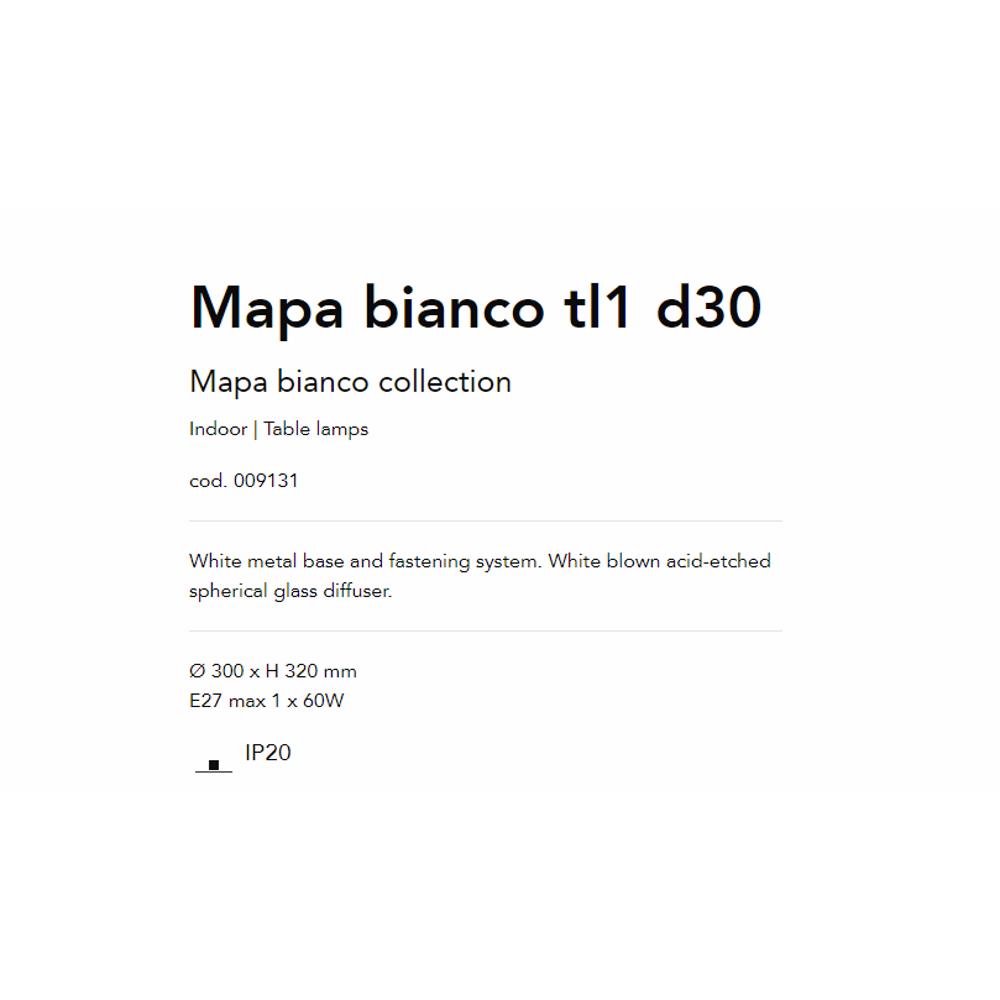 009131  Настолна лампа MAPA BIANCO TL1 D30 Ø300xH320 mm E27 max 1 x 60W IP20 Ideal Lux_small