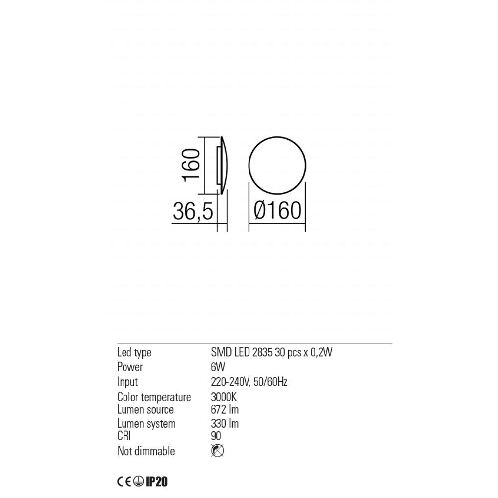01-1332 Аплик Umbra, ø160, SMD LEDs 6W 3000K, цвят Mat black,  Redo_small