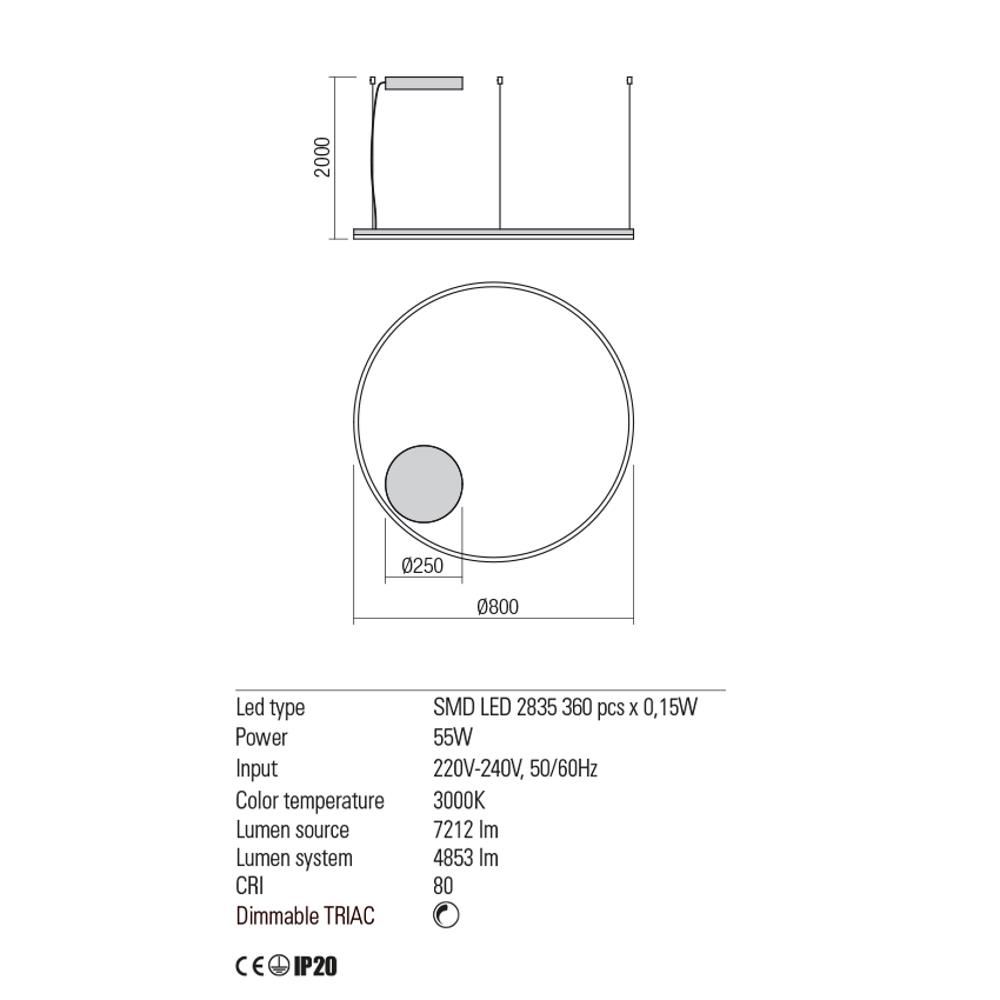 01-1712-TRIAC Осветително тяло ORBIT, SMD LED 55W 3000K D800 H2000, цвят Sand white, Redo_small