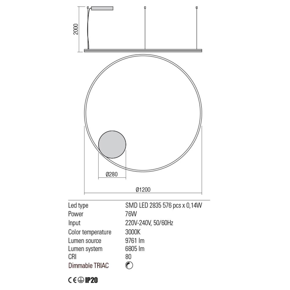 01-1716-TRIAC Осветително тяло ORBIT, SMD LED 84W 3000K D1200 H2000, цвят Sand white, Redo_small