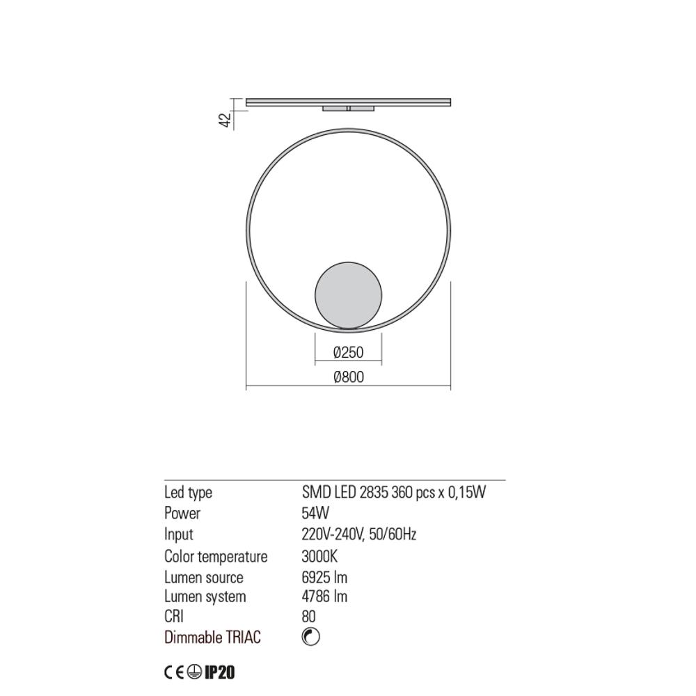 01-1947-TRIAC Аплик/Плафон Orbit, SMD LED 55W 3000K D800, индир. осветяване, цвят Sand black, Redo_small