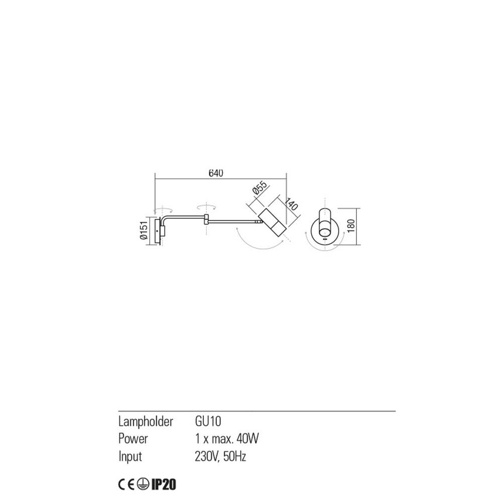 01-2369 Аплик Pivot, подвижно рамо, 1x40W GU10, цвят Mat black/Antique brass, Redo_small