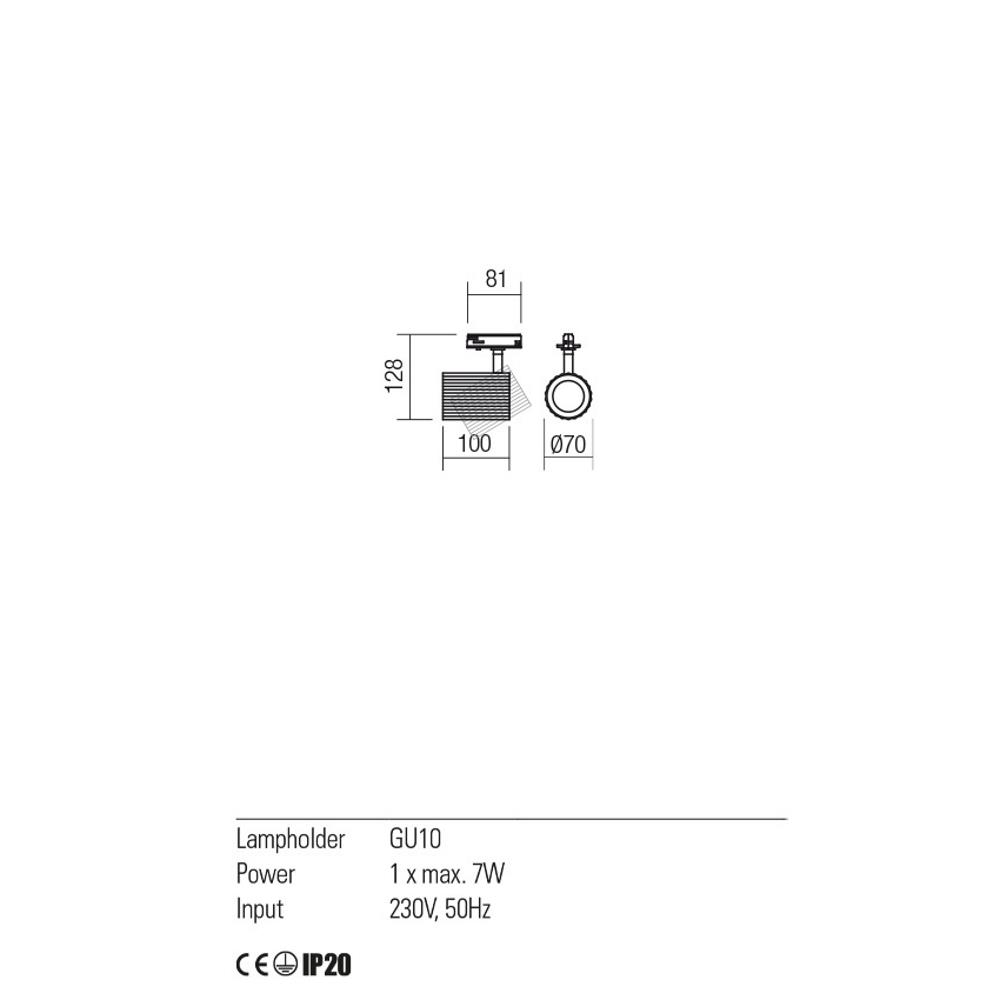 01-2587 DELPHI PR 1X50W GU10 GD Спот-прожектор, с адаптер за релса MINITRACK, Redo_small