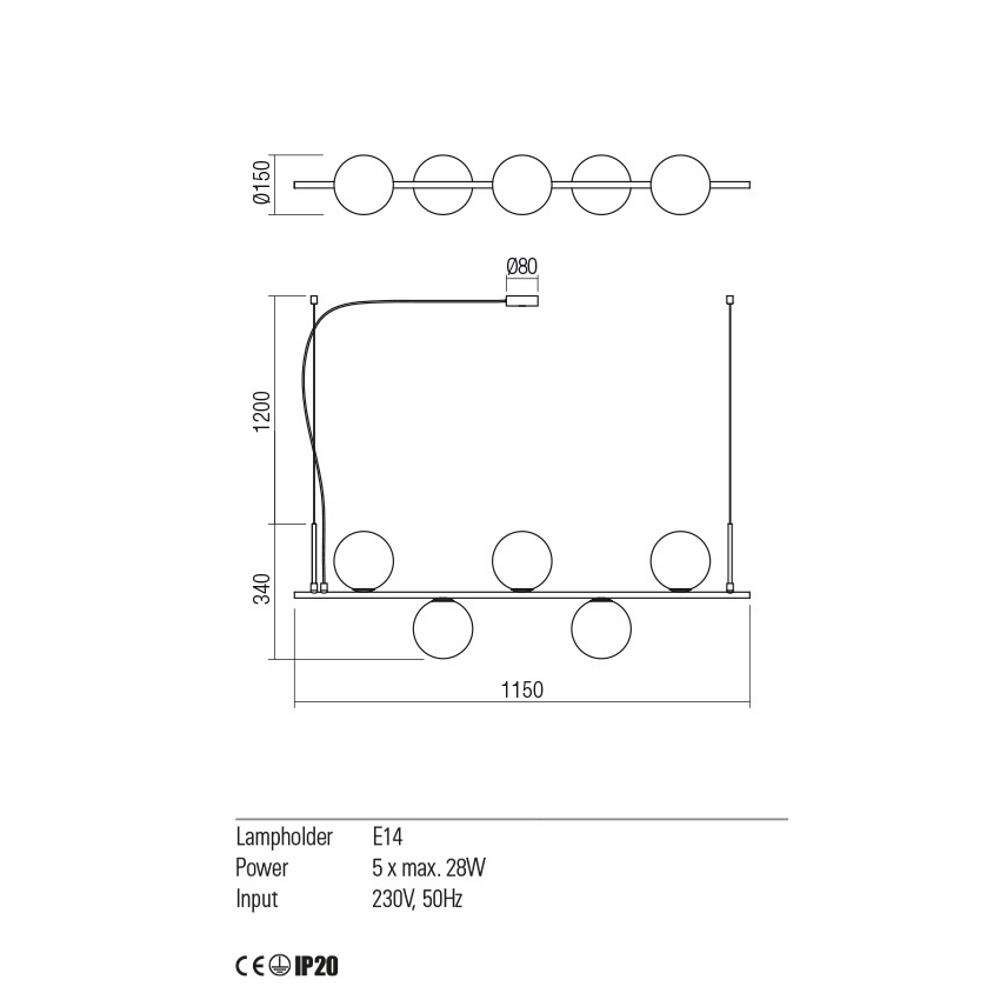 01-2648 Осветително тяло TALIS, 5X28W E14 L1150 H1200, цвят Mat black, Redo_small