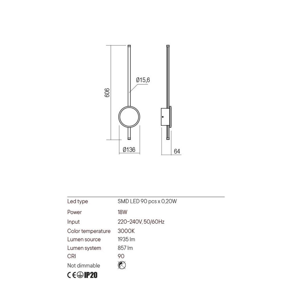01-2699 Аплик Diaz, SMD LED 12+6W IP20 3000K, цвят Sand white, Redo_small