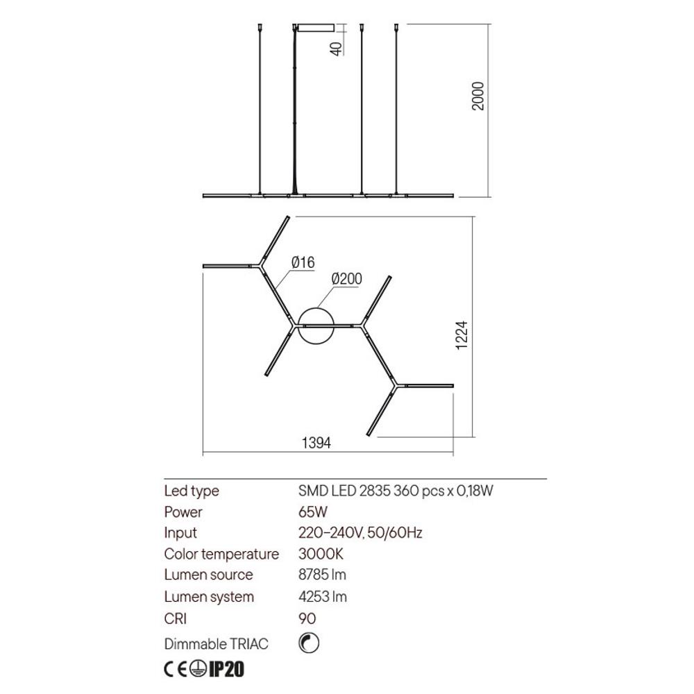 01-2796 STICK SU LED 65W 3000K BRASS Осветително тяло, Redo_small