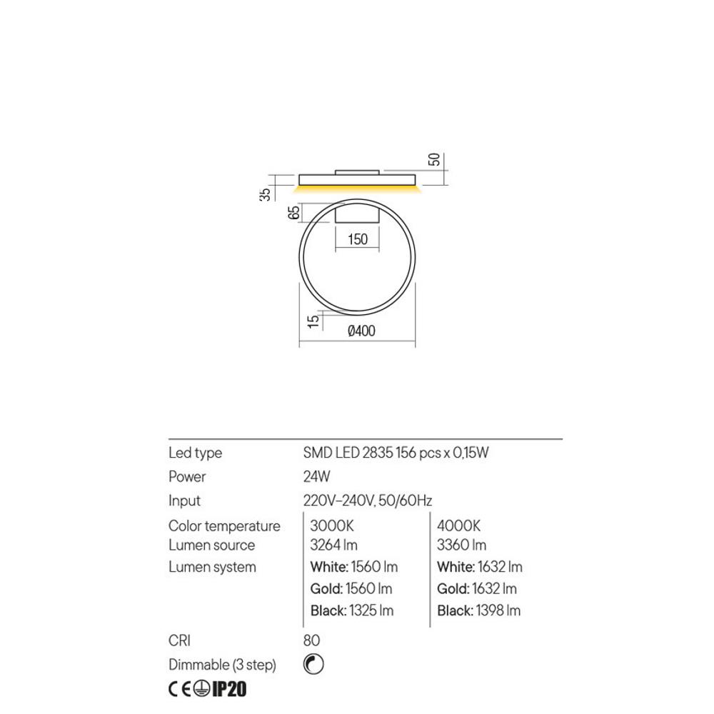 01-2837 Аплик/Плафониера LED RD 24W 3000K D400 SBK,Redo_small