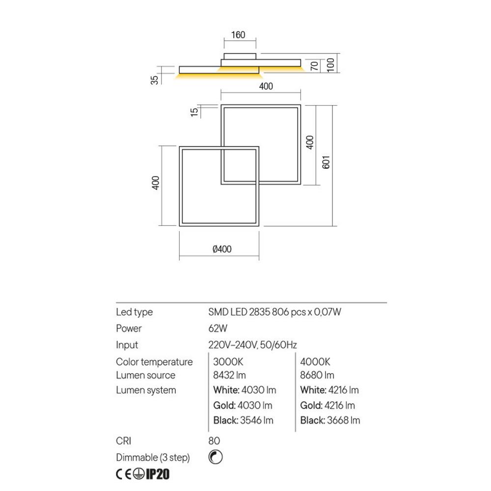 01-2861 Плафониера FEBE LED SQ 62W 3000K D2*400*400 SBK, Redo_small