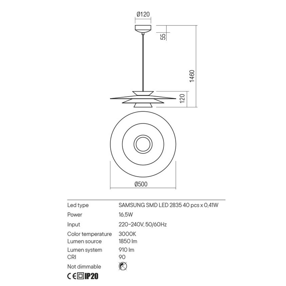 01-3002 Пендел FARGO, SMD LED 16.5W 3000K D500 H1460, цвят Mat green/Mat white, Redo_small