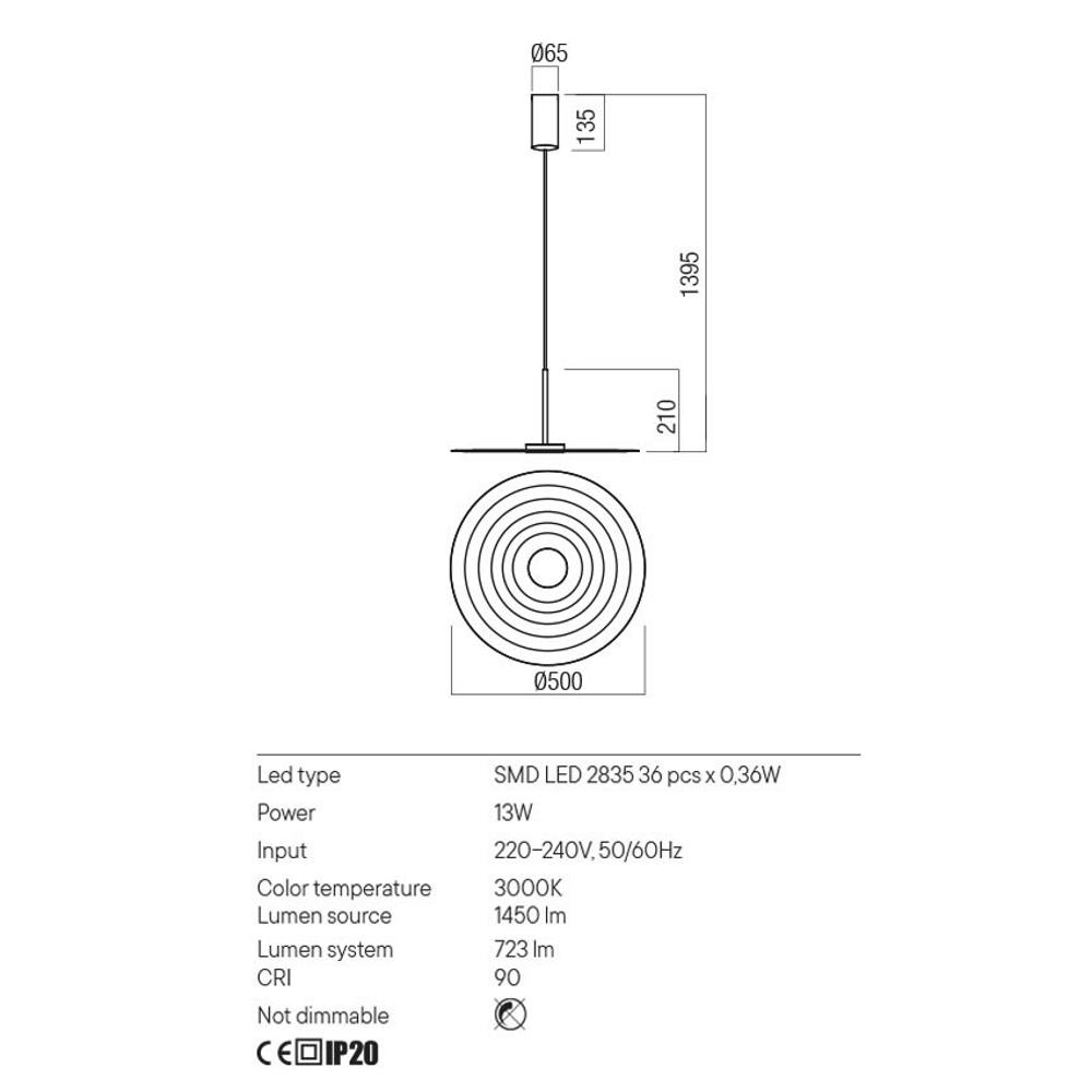 01-3045 Пендел LAKE, SMD LED 13W 3000K D500 H1395, цвят Mat auburn, Redo_small