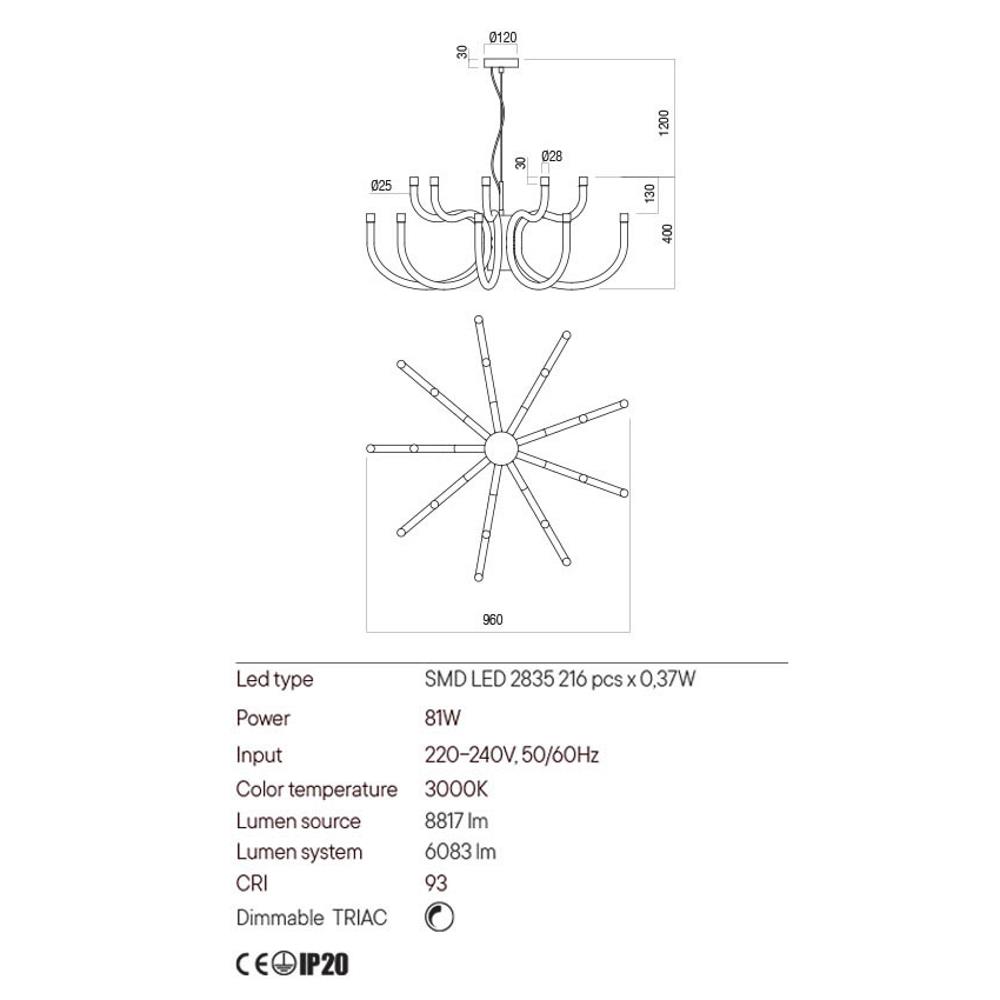 01-3234 Полилей LUXOR, SMD LED 81W 3000K D960 H1600, цвят Glossy black, Redo_small