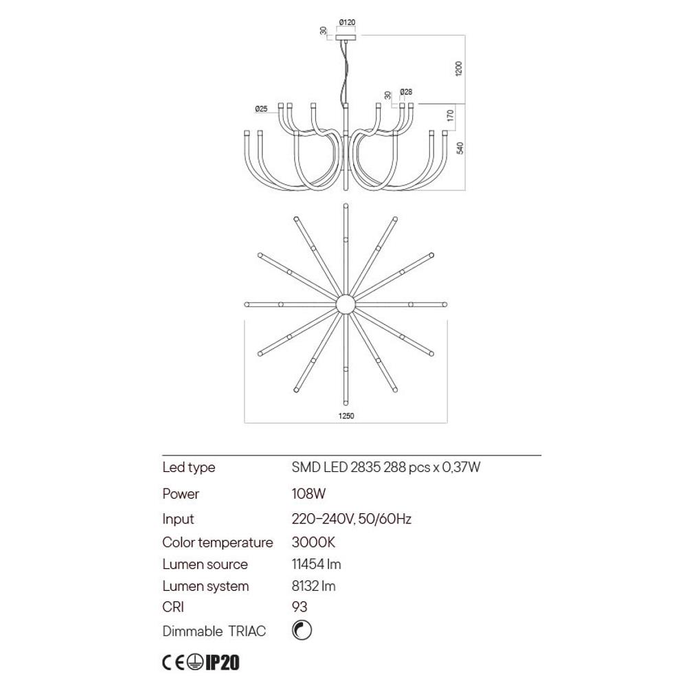 01-3235 Полилей LUXOR, SMD LED 108W 3000K D1250 H1740, цвят Glossy white, Redo_small