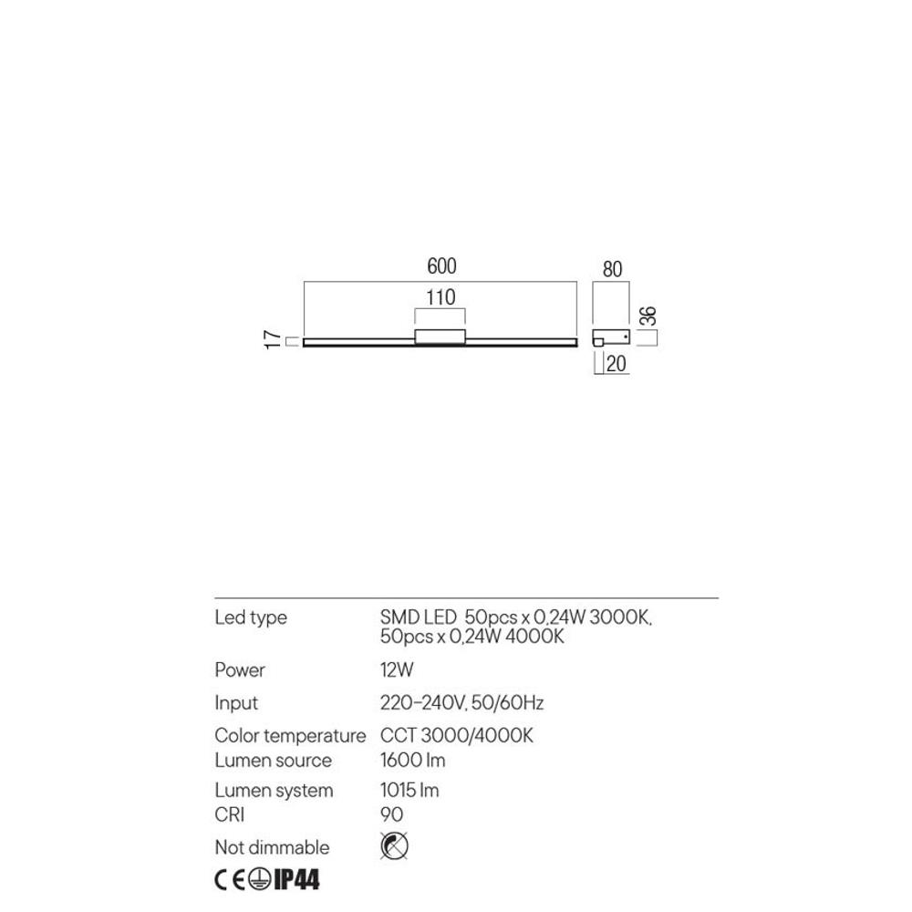01-3270 Аплик Aston, SMD LED 12W, L600 мм, цвят Sand black, Redo_small