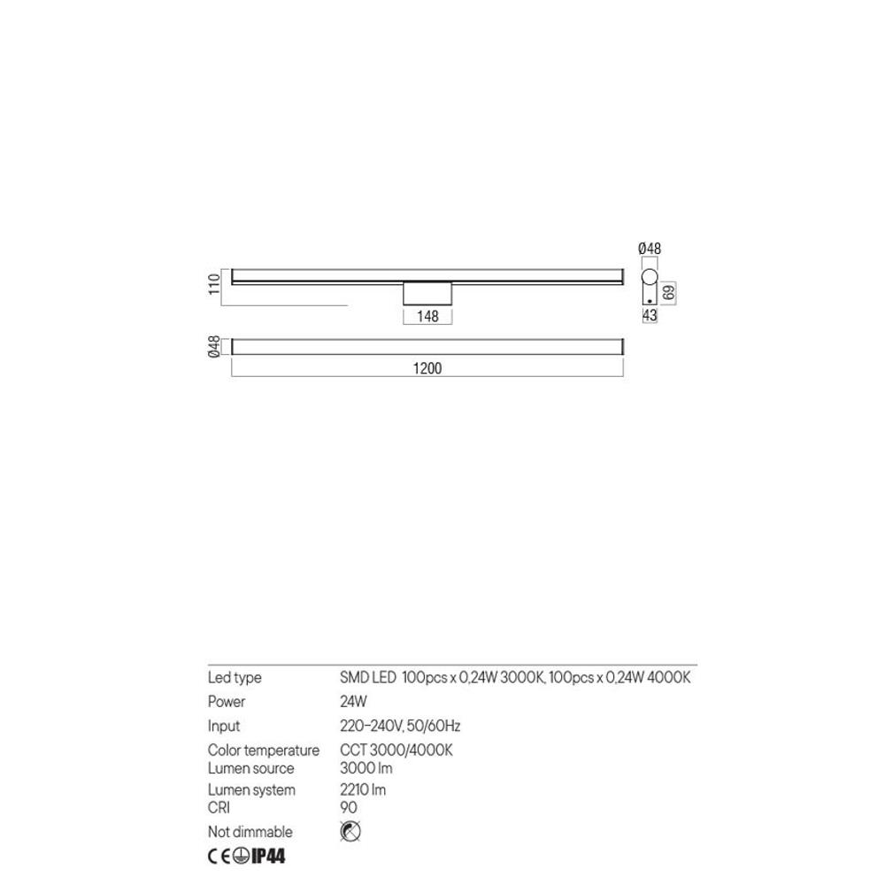 01-3285 Аплик Kali, SMD LED 24W, L1200 мм, цвят Sand black, Redo_small