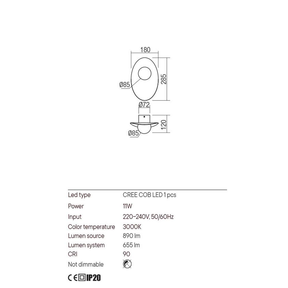01-3287 Аплик Cody, COB LED 11W 3000K, цвят Mat black/Mat gold, Redo_small
