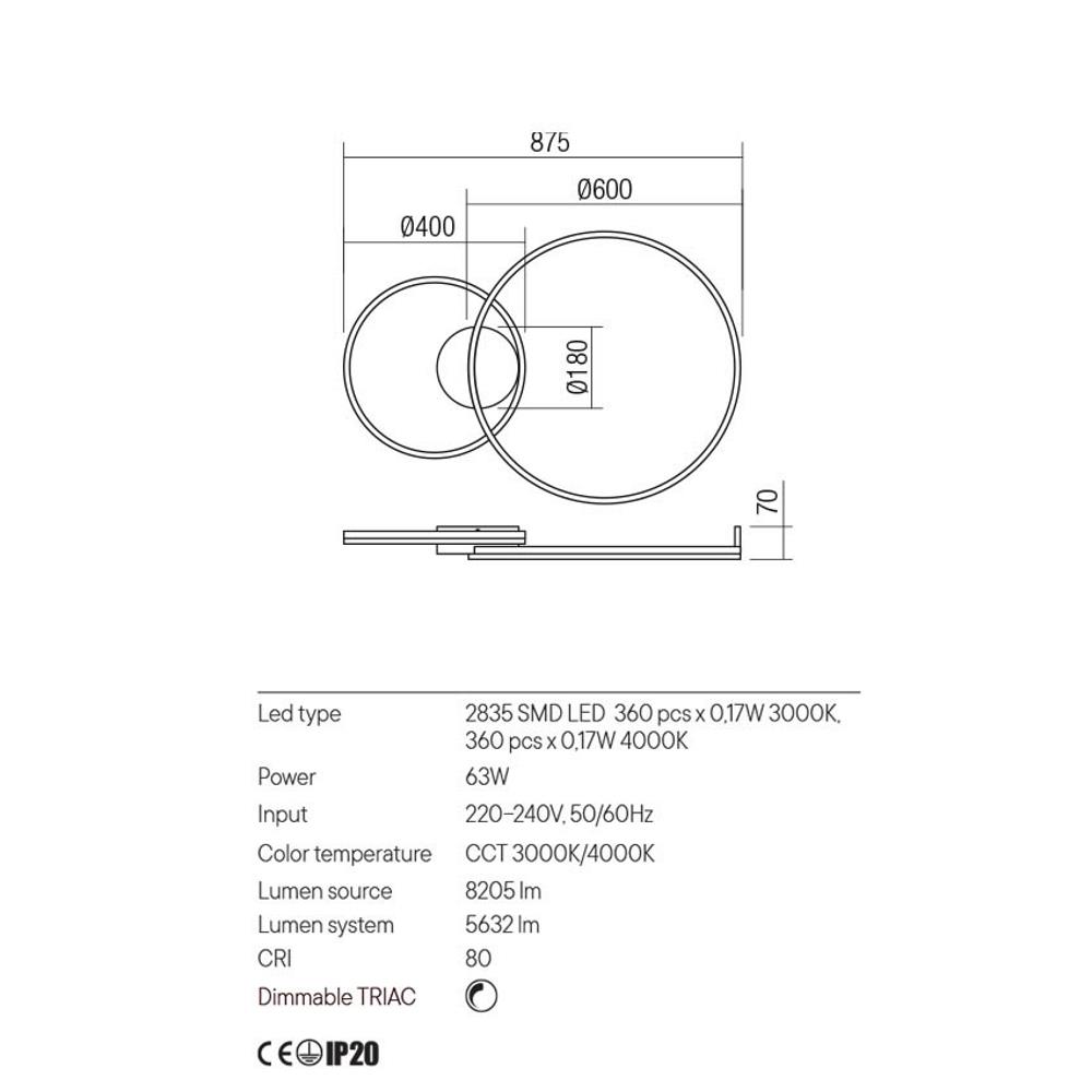 01-3305 ORBIT  PL LED 60W CCT+TRIAC WH Осветително тяло, Redo_small