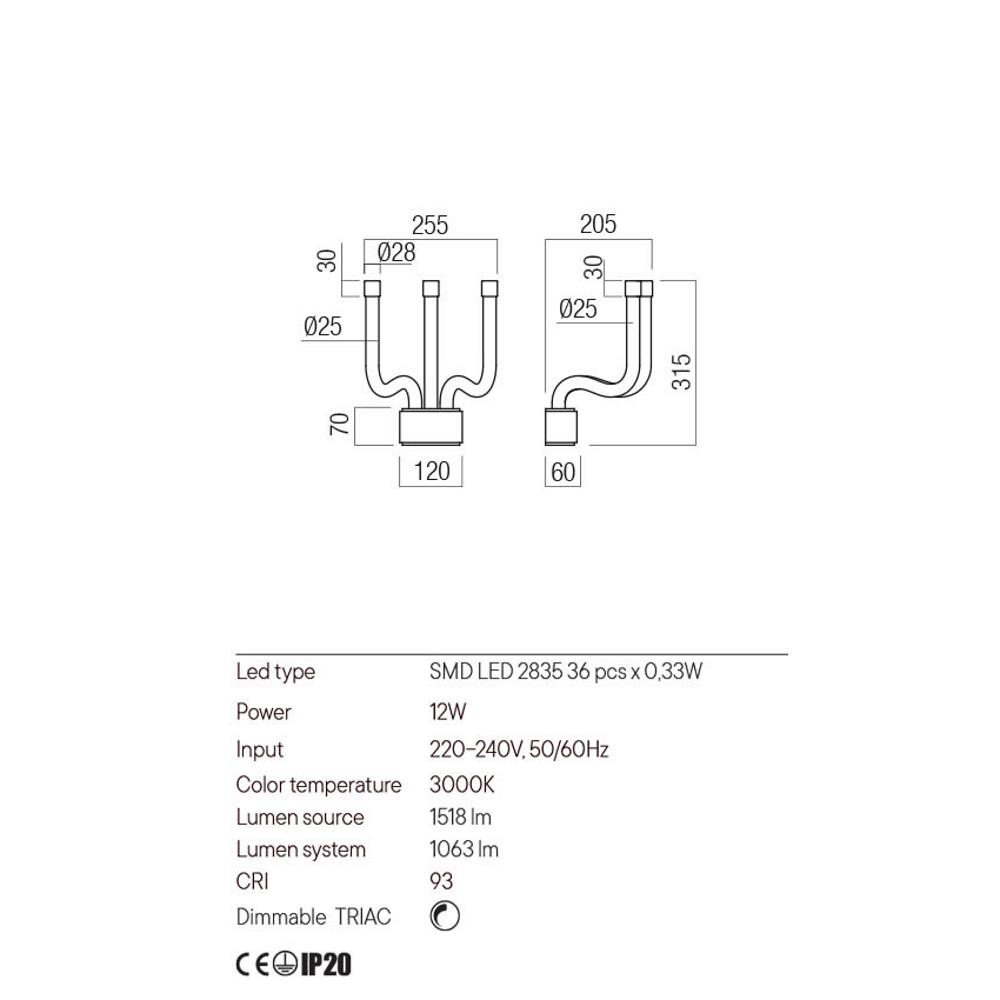 01-3307 Аплик Luxor, SMD LED 12W 3000K L250, цвят Glossy black, Redo_small