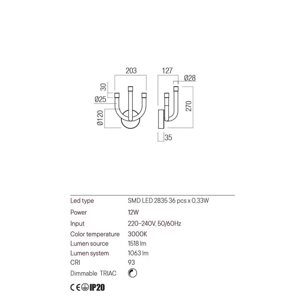 01-3347 Аплик Luxor, SMD LED 12W 3000K L200, цвят Glossy black, Redo_small