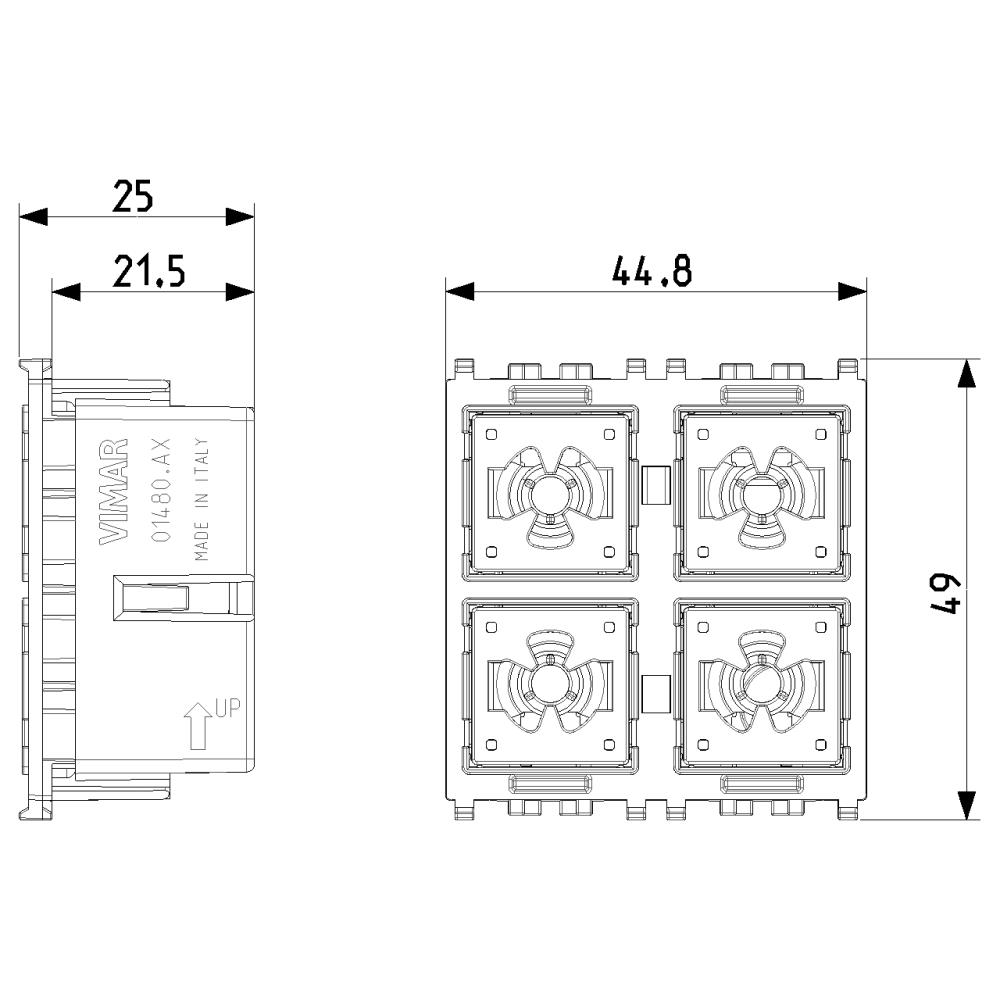 01480.AX 4-бутонен механизъм за домашна автоматизация, 1p, NO, 10А, 2 модула EXE FLAT_small