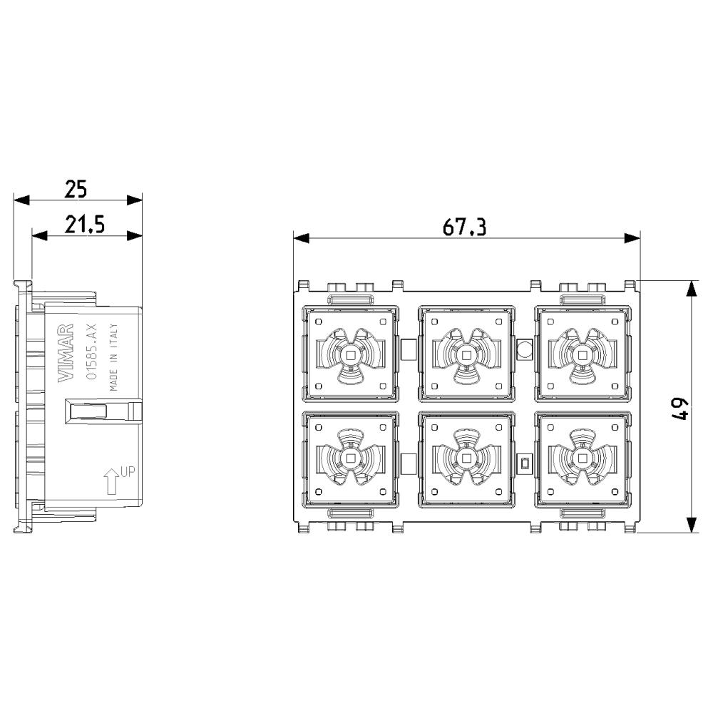 01585.AX 6-бутонен механизъм KNX EIKON, 1p, NO, 10А, 3М, Vimar_small