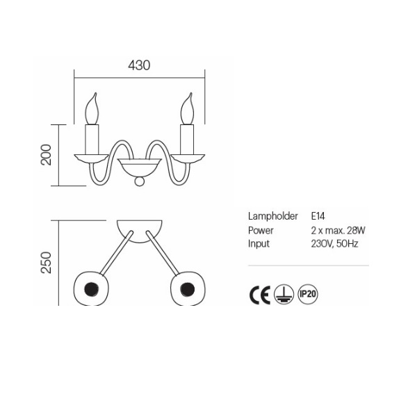 02-766 Аплик YVETTE AP 2X28W E14 BIANCO, Incanti_small