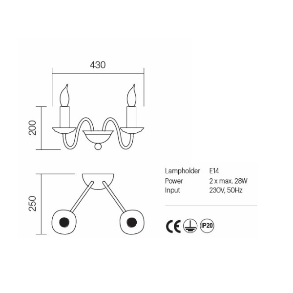 02-770 Аплик YVETTE AP 2X28W E14 AVORIO MARONE, Incanti_small