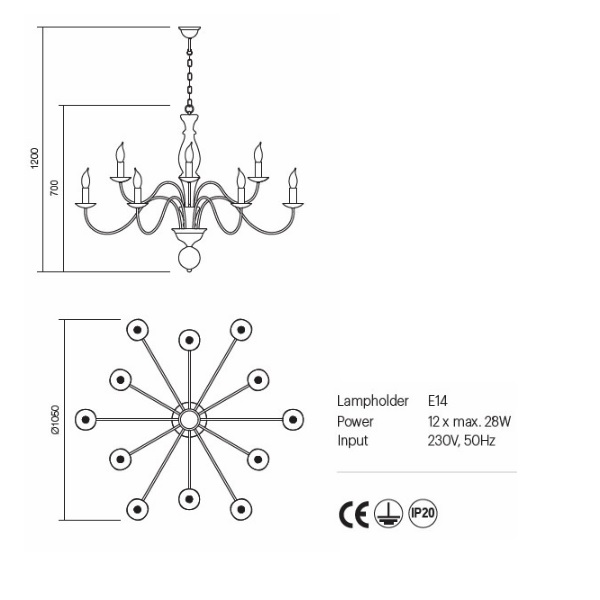 02-773 Полилей YVETTE SUSP 12X28W E14 AVORIO MARONE, Incanti_small