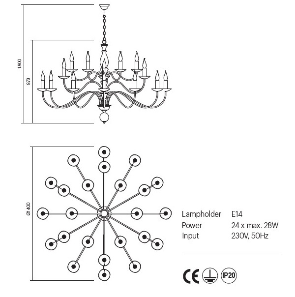 02-792 Полилей YVETTE SUSP 24X28W E14 AVORIO MARONE, Incanti_small