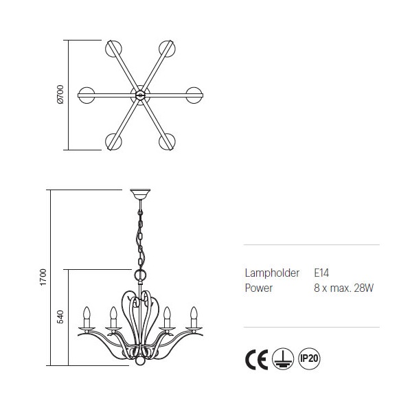 02-812 Полилей FENICE SUSP 8X28W E14 ORO, Incanti_small