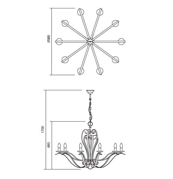 02-814 Полилей FENICE SUSP 10X28W E14 ORO, Incanti_small