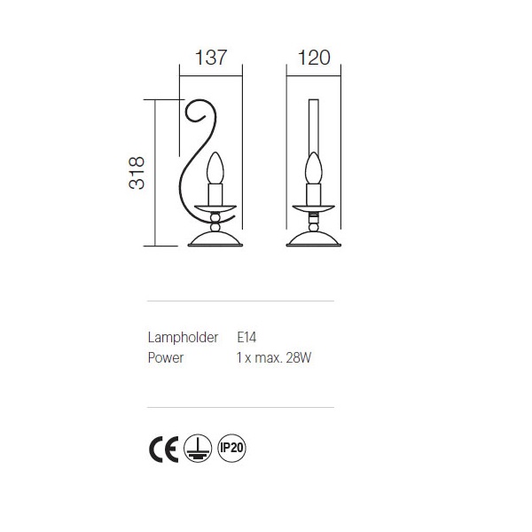 02-818 Настолна лампа FENICE VE 1X28W E14 ORO, Incanti_small