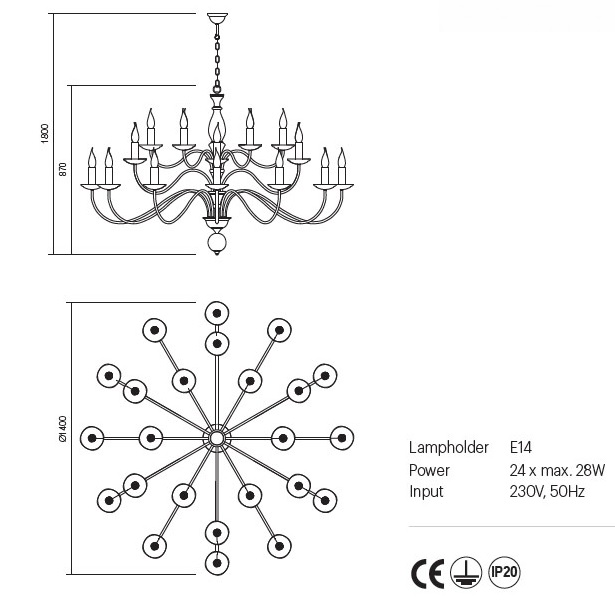 02-870 Полилей YVETTE CAND 24X28W E14 LEGNO / BRUNITO, Incanti_small