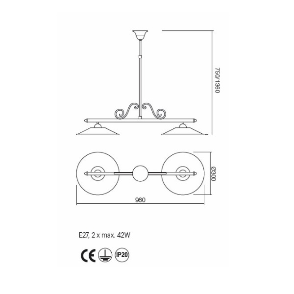 02-905 Окачване за таван LEA STRUCTURA SU 2X42W E27 BR, Incanti_small