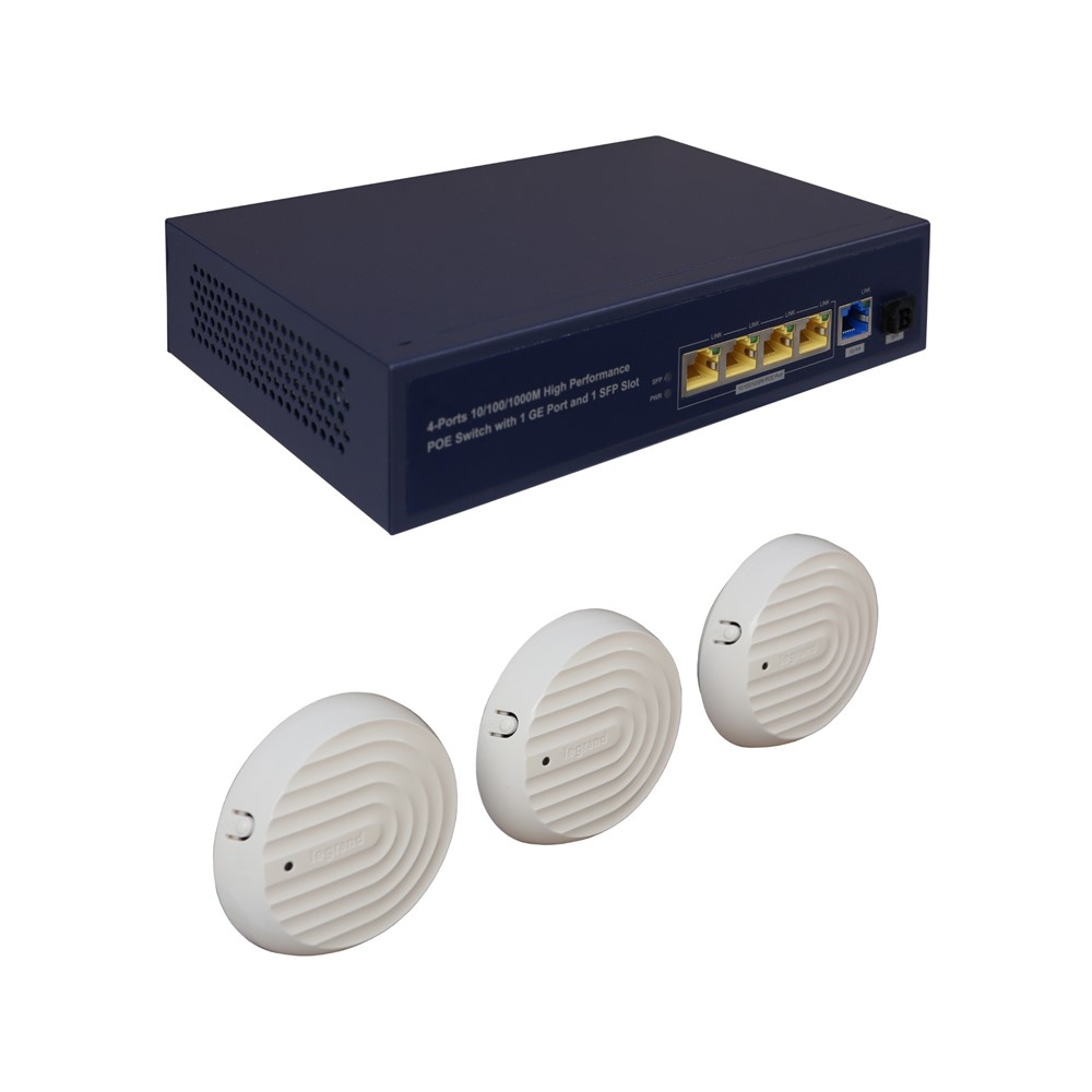033494 Комплект PoE суич с 6 порта + 3 PoE Wi-Fi точка за достъп, Legrand