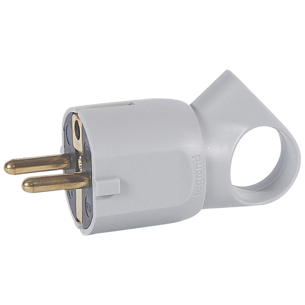 050324 Щепсел 2Р+E, 16А, 250V, с ринг, сив, Legrand