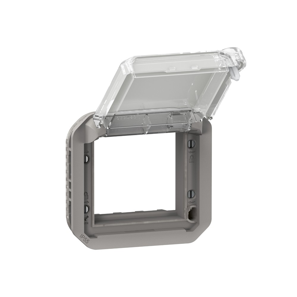 069579L Адаптер за Mosaic 2М, IP55, с прозр. заключващ се капак, сив, Plexo New, Legrand_small