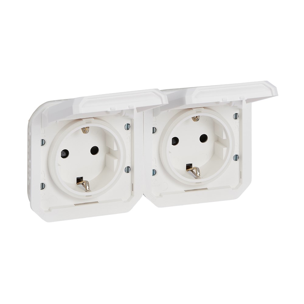 069675L Контакт Plexo New, Schuko, 2x2P+E, преокабелен, автоматични клеми, бял, Legrand_small