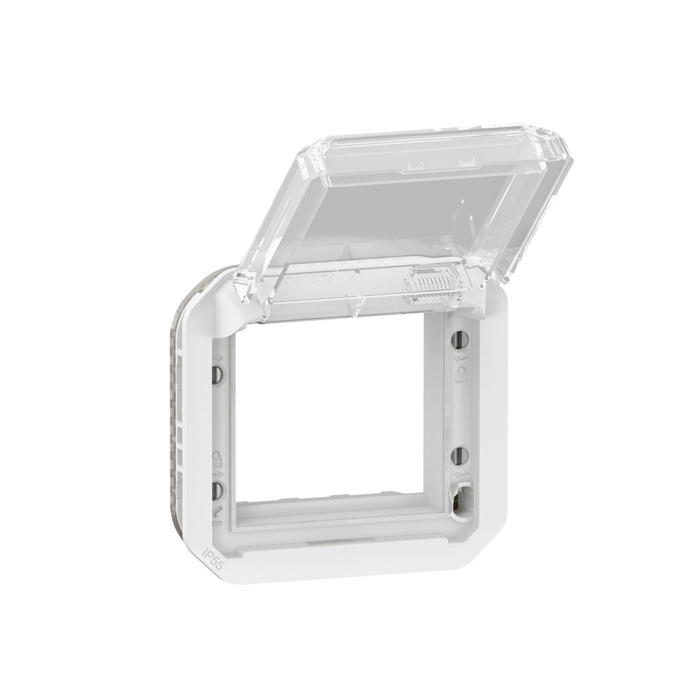 069695L Адаптер Plexo New за механизъм Mosaic 2М, IP55 IK08, с прозрачен капак, бял, Legrand