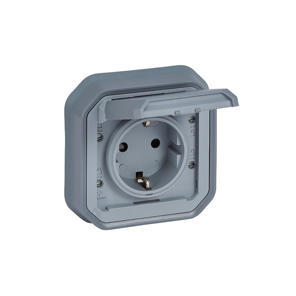 069833L Контакт Plexo New, Schuko, 2P+E, винтови клеми, СГЛОБЕН, СМ, сив, Legrand_small