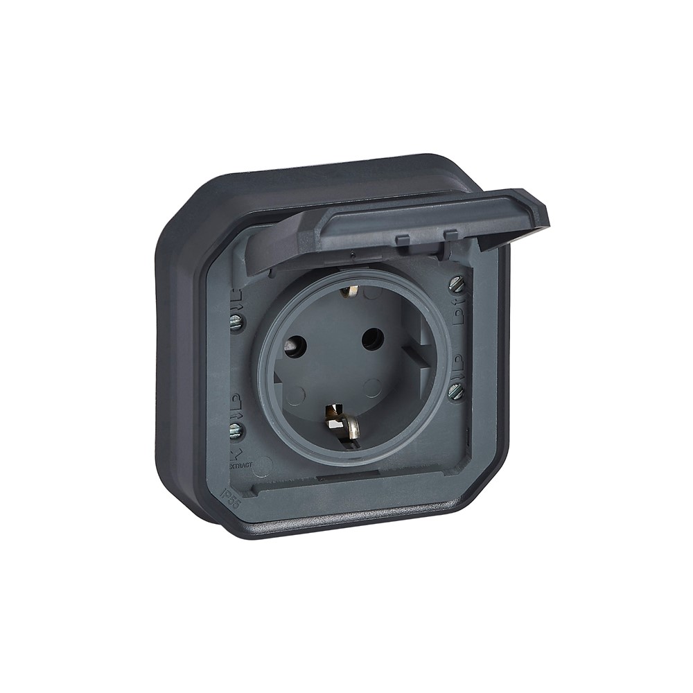 069859L Контакт Plexo New, Schuko, 2P+E, винтови клеми, СГЛОБЕН, СМ, антрацит, Legrand_small