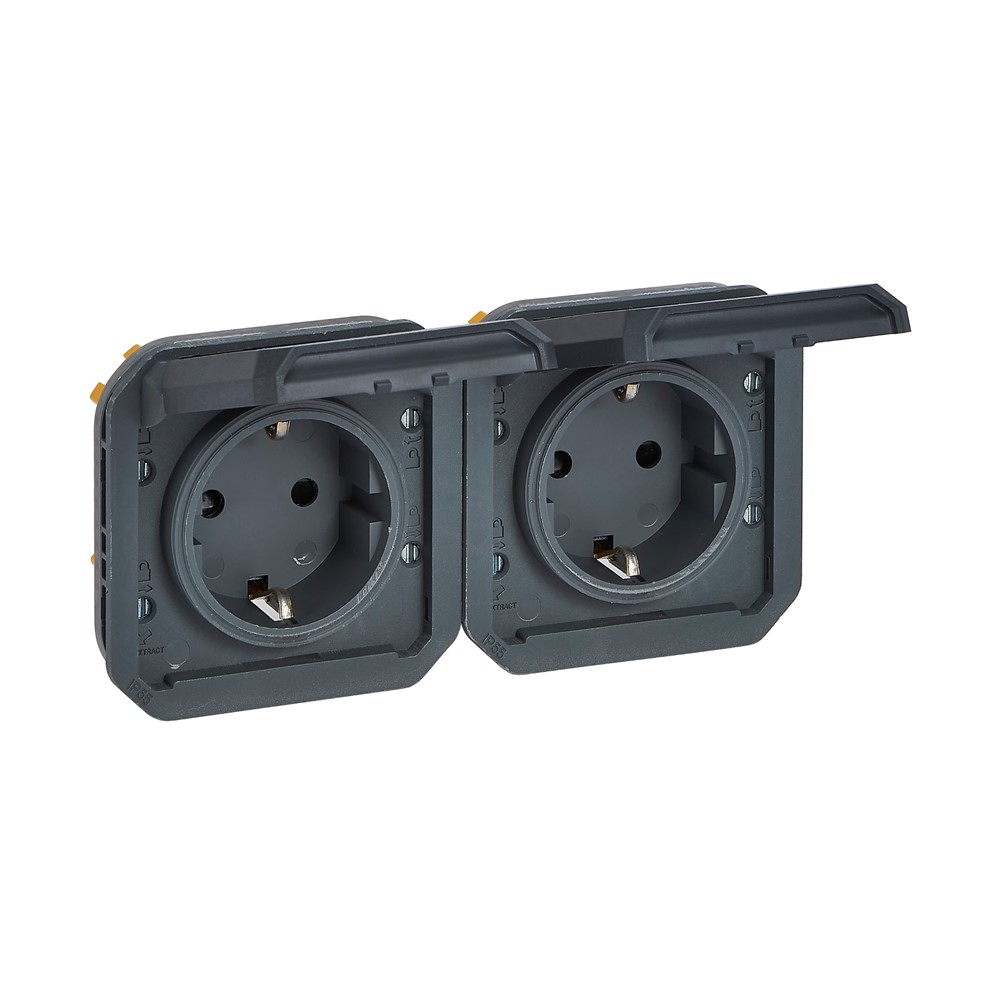 069879L Контакт Plexo New, Schuko, 2x2P+E, преокабелен, автоматични клеми, антрацит, Legrand_small