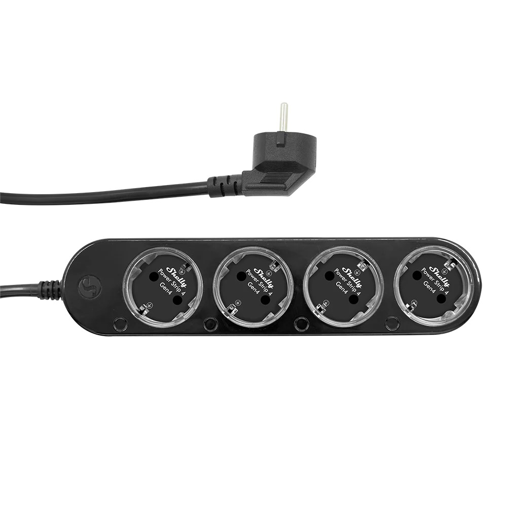 070571 Интелигентен разклонител Power Strip 4 Gen4, 4x2P+E, кабел 1,5 м, Wi-Fi, Bluetooth, Zigbee, Matter, black, Shelly Power Strip 4 Gen4