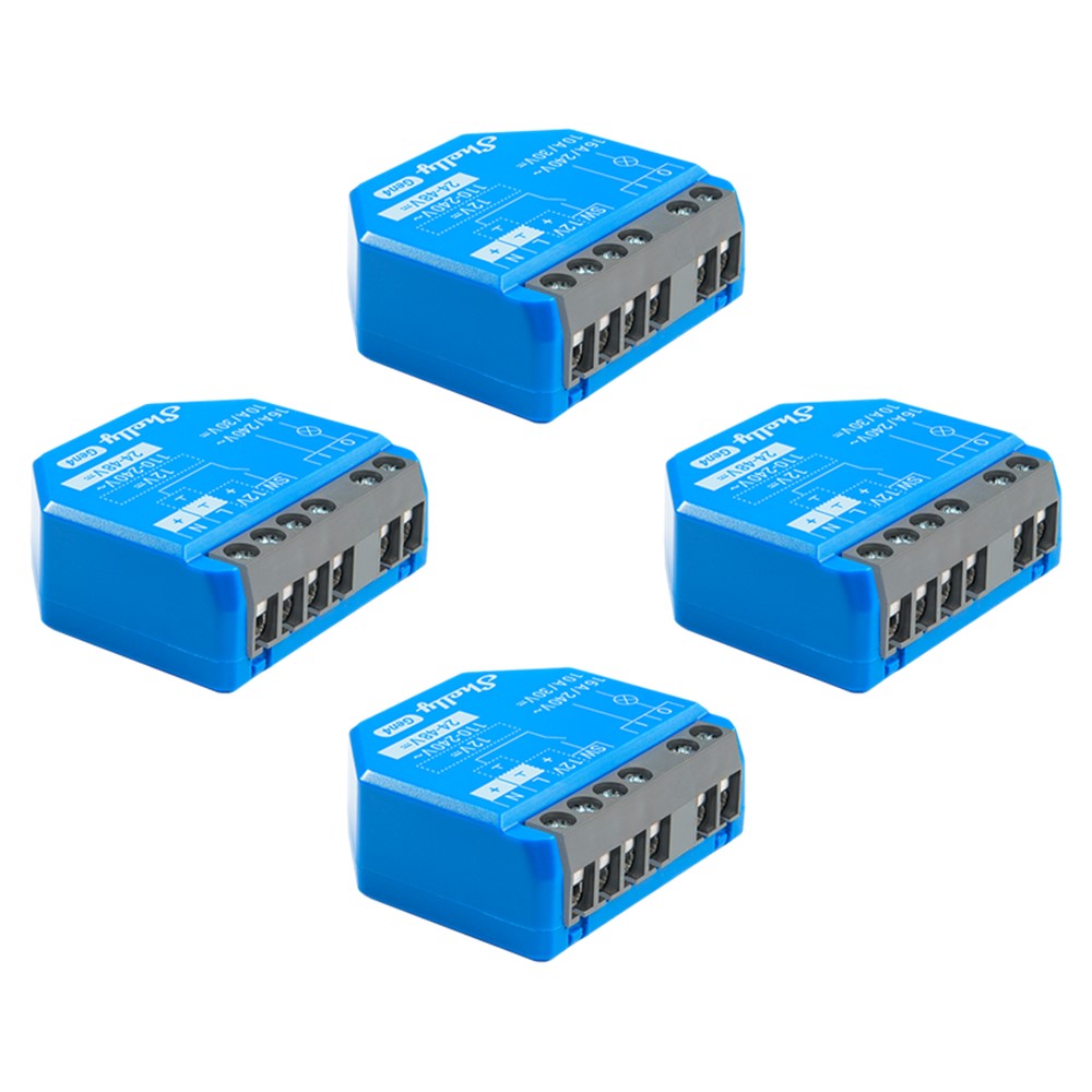 070700 Комплект Shelly 1 Gen4 x4 бр. Smart реле 1х, със сух контакт, мощност 16A/240V~, 10A/30V~, Wi-Fi, Matter, Zigbee, Bluetooth