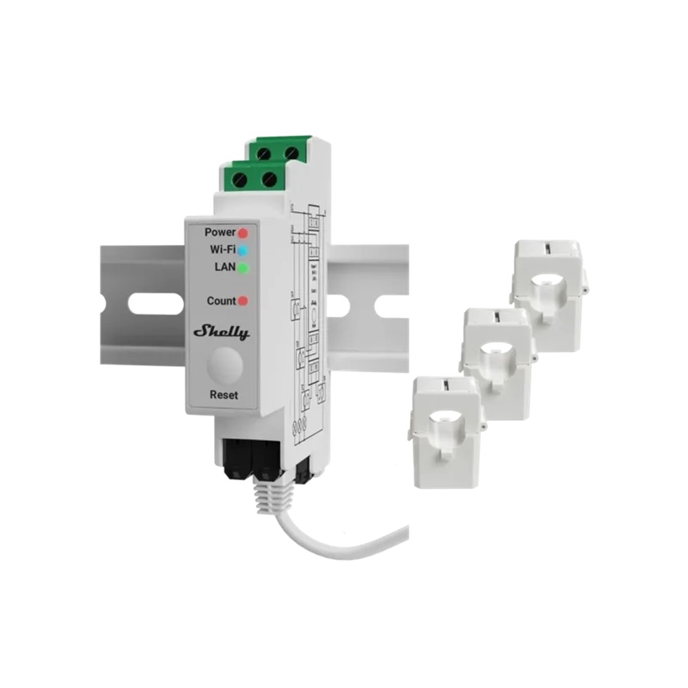 073862 Трифазен Smart електромер 3х 120A за DIN шина, с LAN, Wi-Fi и Bluetooth, Shelly Pro 3EM 120A v2