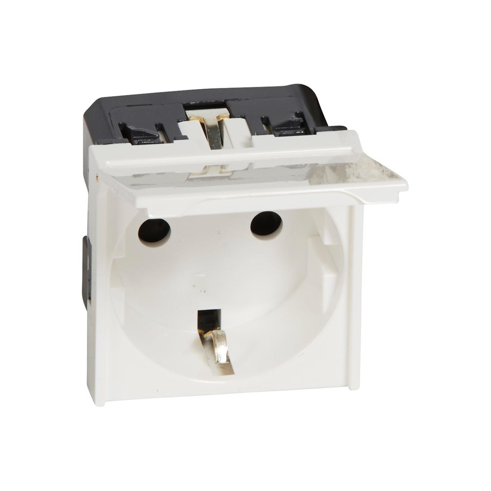 077219 Контакт шуко с капак, автоматични клеми, антибактериален, 2М бял Mosaic , Legrand