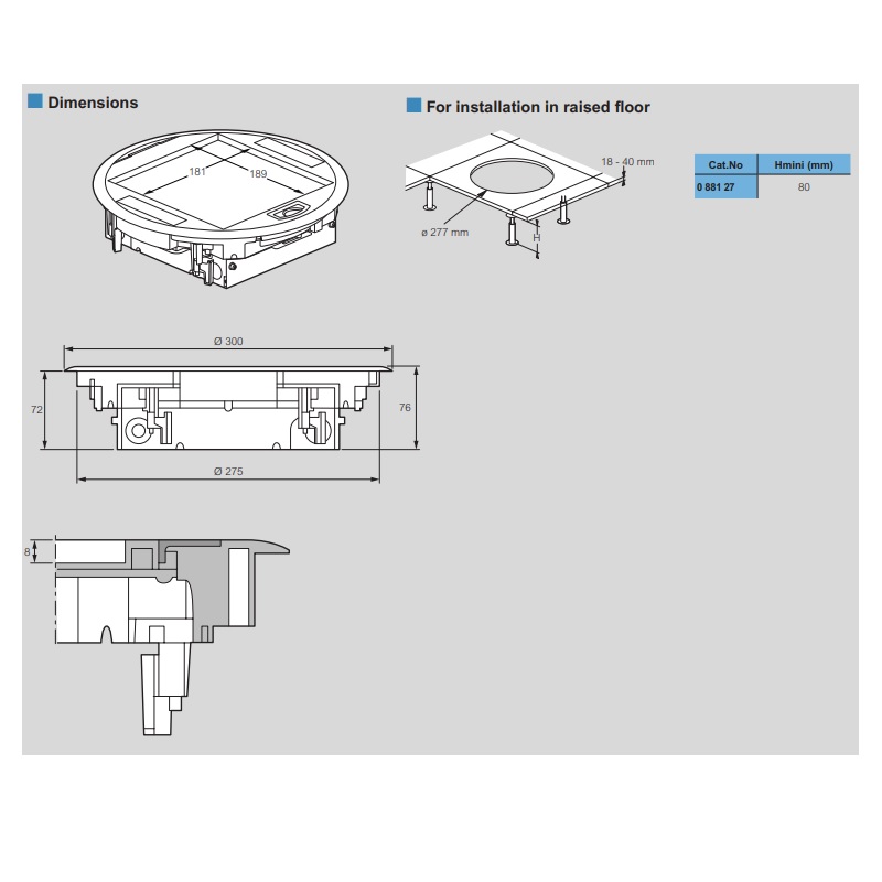 088127 Кръгла подова кутия с хоризонтални опори за механизми, 12М, Legrand_small