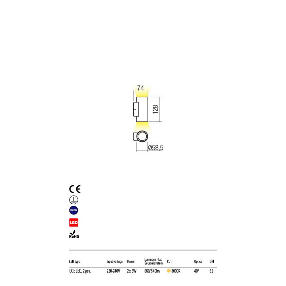 90080 RAM LED COB 2X3W IP65 DB 3000K Аплик, Redo_small