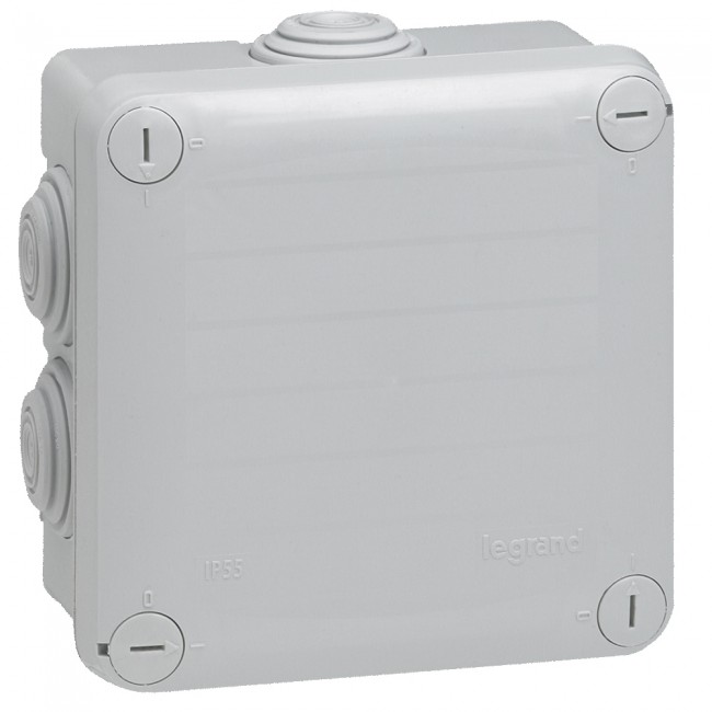 092022 Разклонителна кутия Plexo, IP55 IK07, 105x105x55mm, 7 вх. с тапи Ø25, сив RAL 7035, Legrand_small