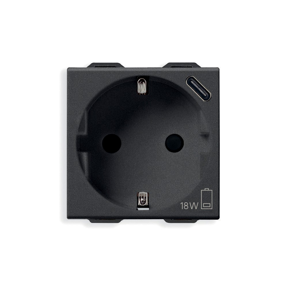 09208.USB.CM Контакт Neve Up SICURY 2P+E + USBC 15 16A, carbon matt, Vimar